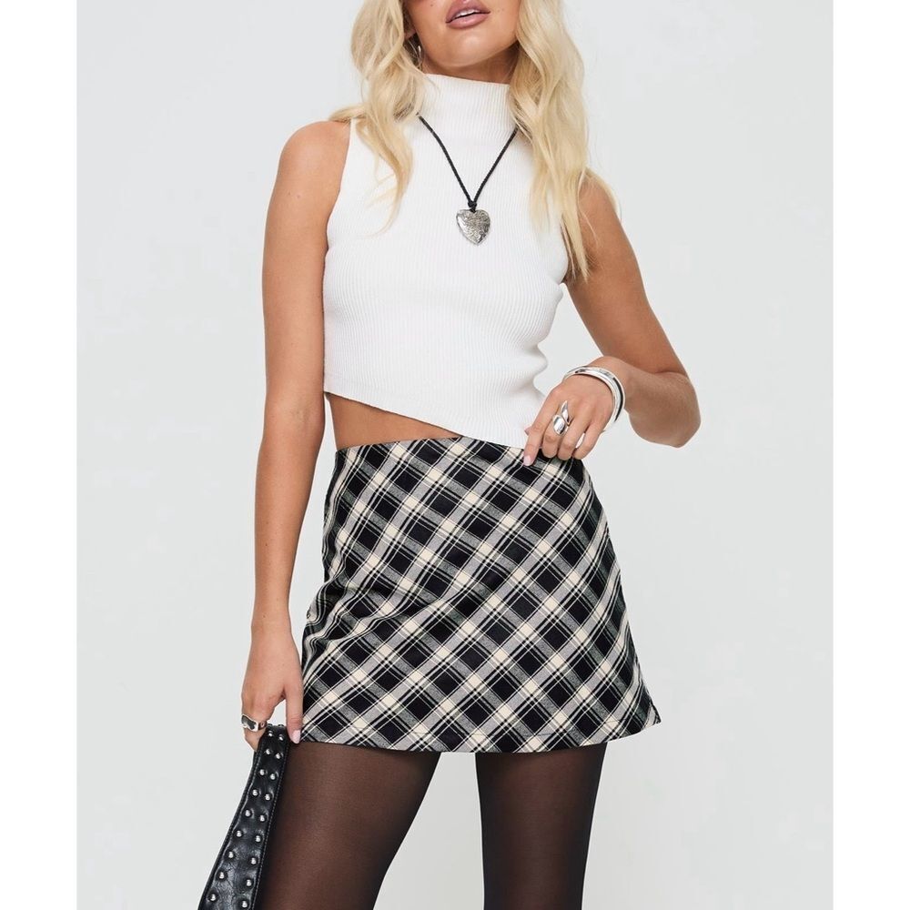 PRINCESS POLLY Amaranthine Mini Skirt Cream/Navy‎ Check